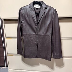 Chocolate, brown, leather blazer size 4